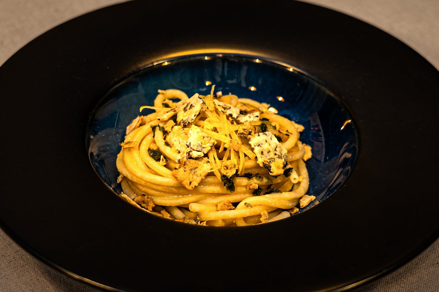 Lemon Spaghetti with Ulva & Red Loop Crumble